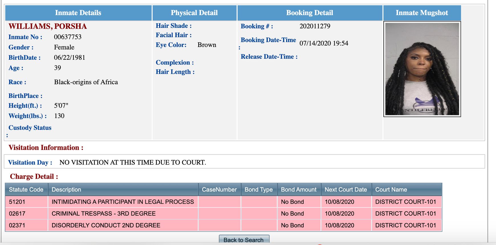 porsha williams booking info arrest